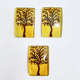 Cognac Amber Engraved Tree Rectangular Shape Cabochon